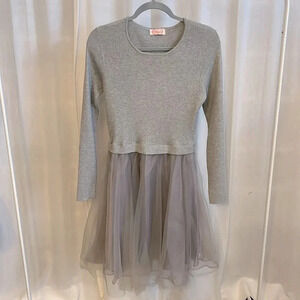 ✨ HOST PICK NWOT BLUSH BRAND Long Sleeve Grey Knit Top with Tulle Dress, Size L